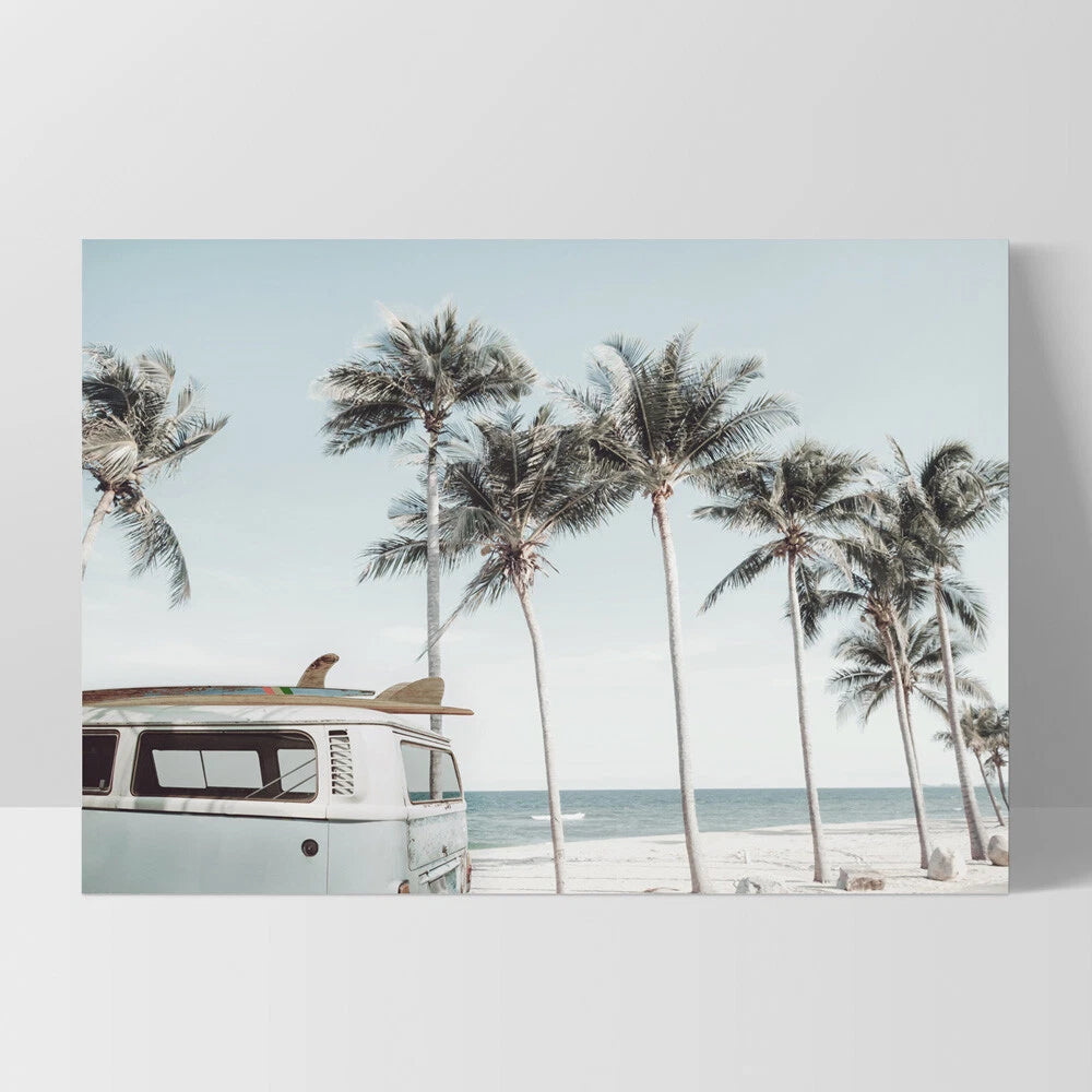 Retro Kombi Surf Van Canvas Wall Art – white floating frame