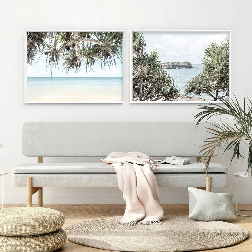 Wategos Beach Pandanus Palms Canvas Wall Art – gallery wall lifestyle
