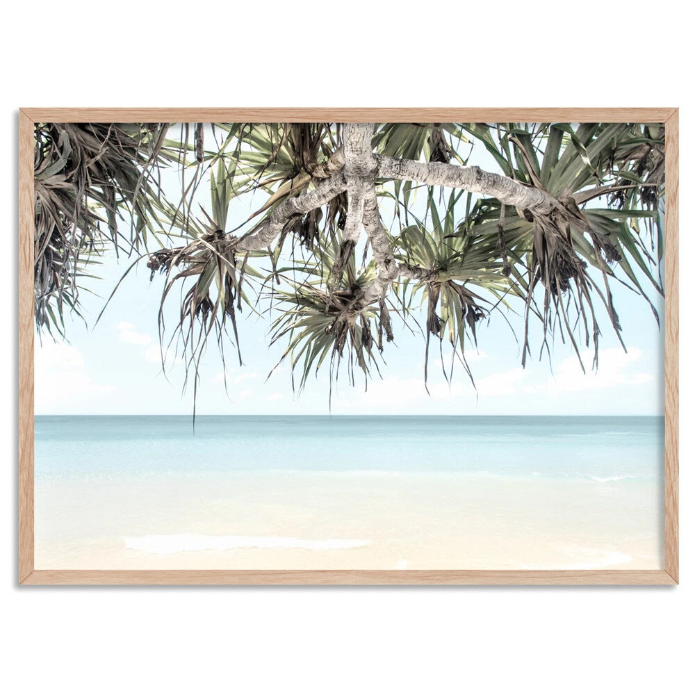 Wategos Beach Pandanus Palms Canvas Wall Art – birch floating frame