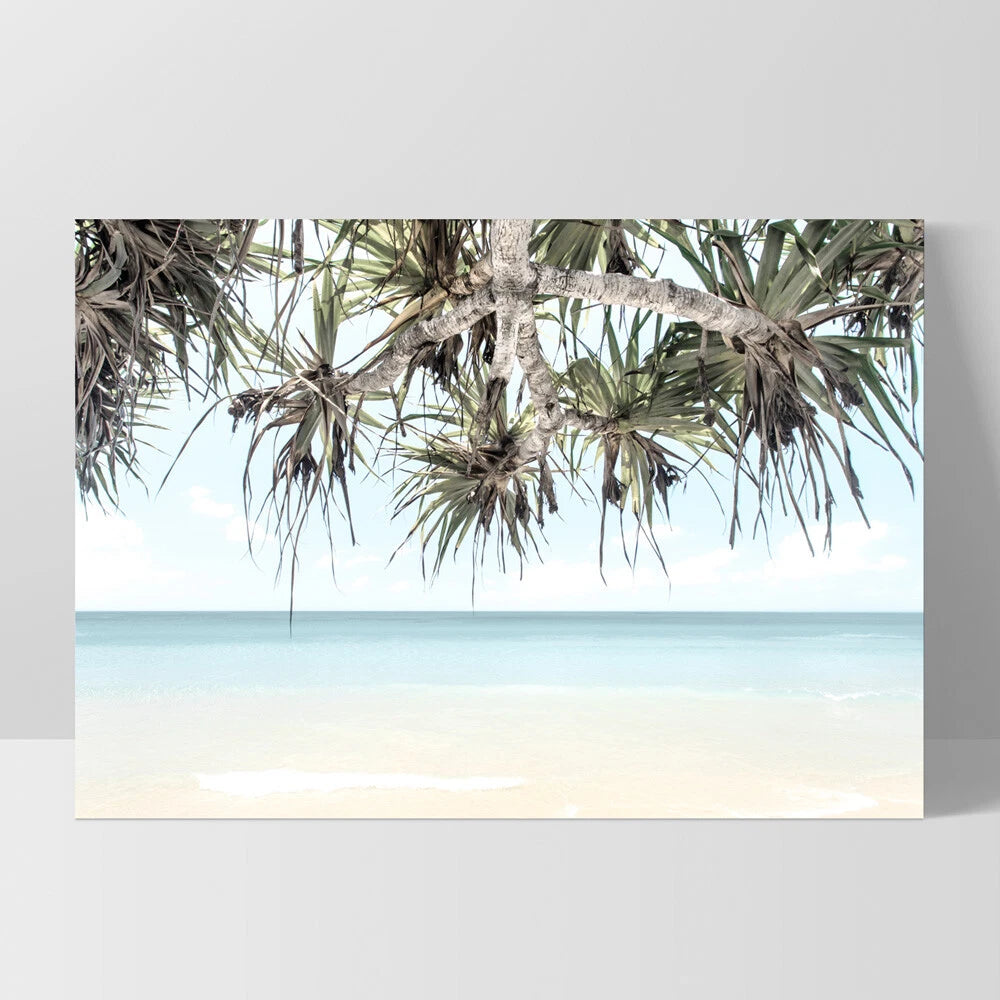 Wategos Beach Pandanus Palms Canvas Wall Art – white floating frame