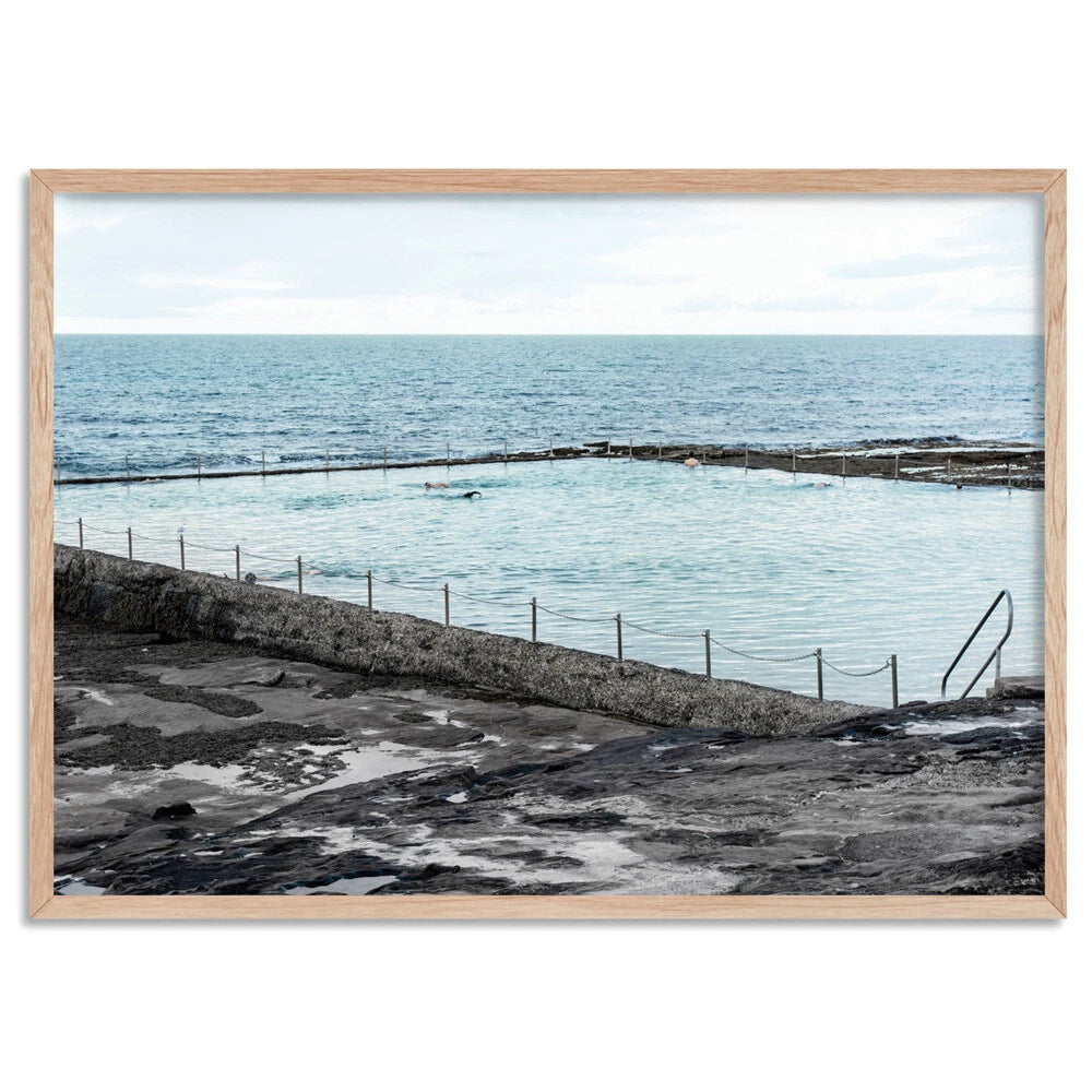 South Cronulla Rock Pool Coastal Canvas Wall Art – birch floating frame