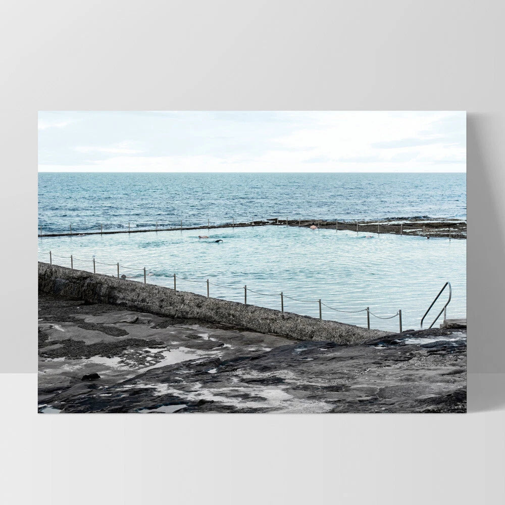 South Cronulla Rock Pool Coastal Canvas Wall Art – white floating frame