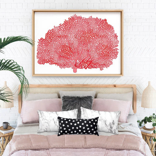 Coral Sea Fan Red Watercolour Canvas Wall Art – bedroom lifestyle