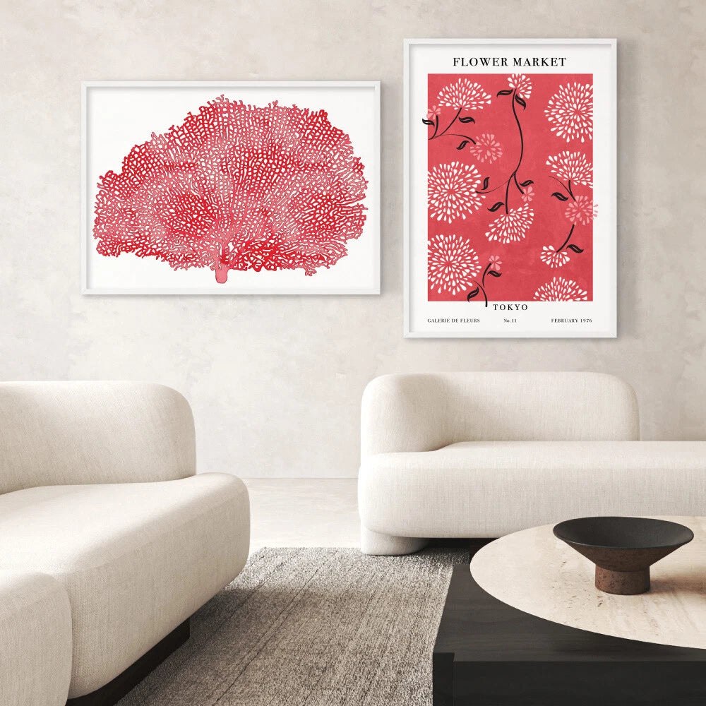 Coral Sea Fan Red Watercolour Canvas Wall Art – gallery wall lifestyle