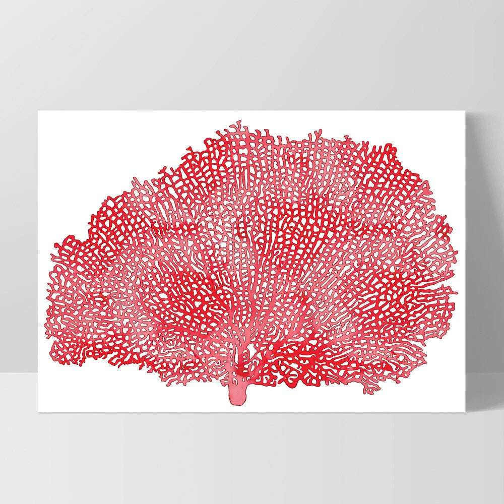 Coral Sea Fan Red Watercolour Canvas Wall Art – white floating frame