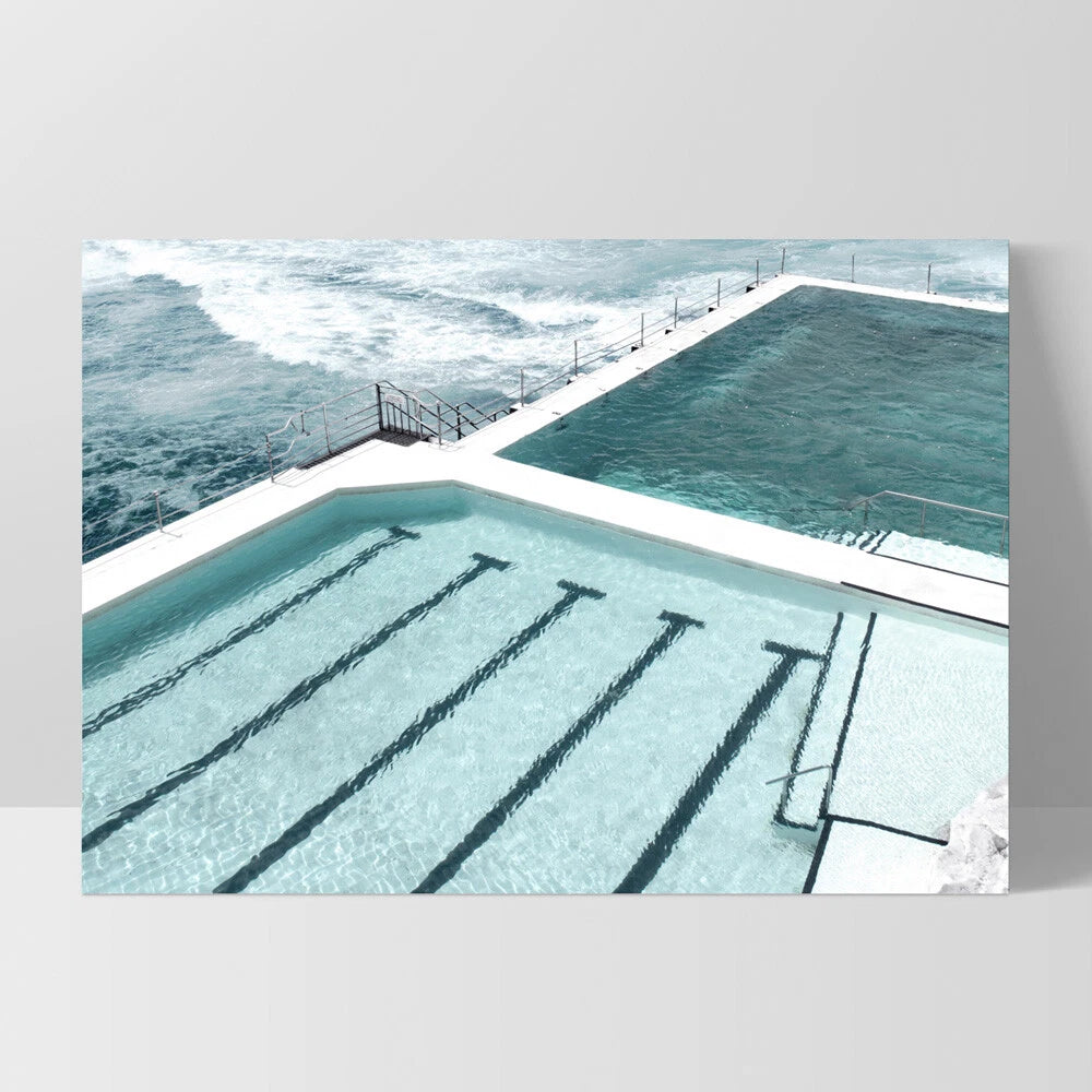 Bondi Icebergs Pool Landscape Canvas Wall Art – white floating frame