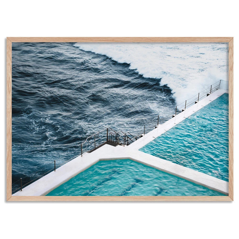 Bondi Icebergs Coastal Canvas Wall Art – birch floating frame
