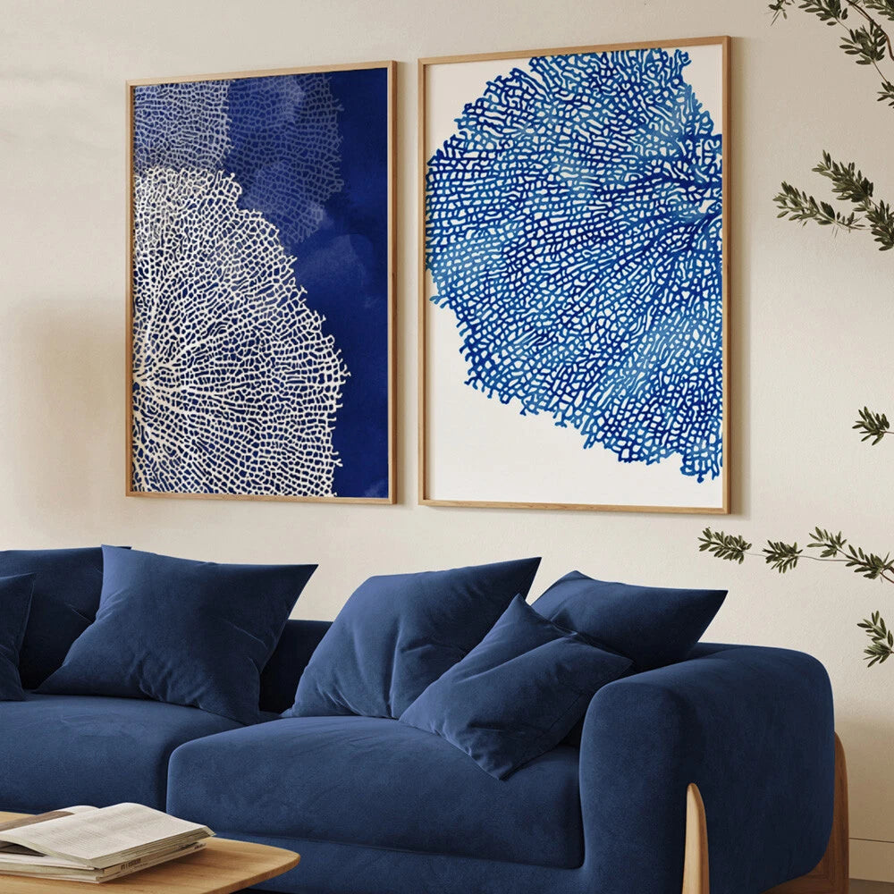 Coral Sea Fan Blue Watercolour Canvas Wall Art – gallery wall lifestyle