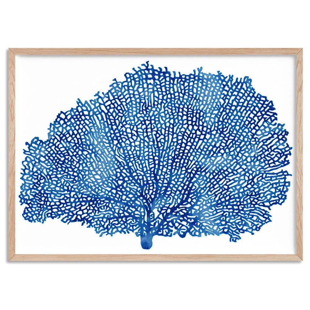 Coral Sea Fan Blue Watercolour Canvas Wall Art – birch floating frame
