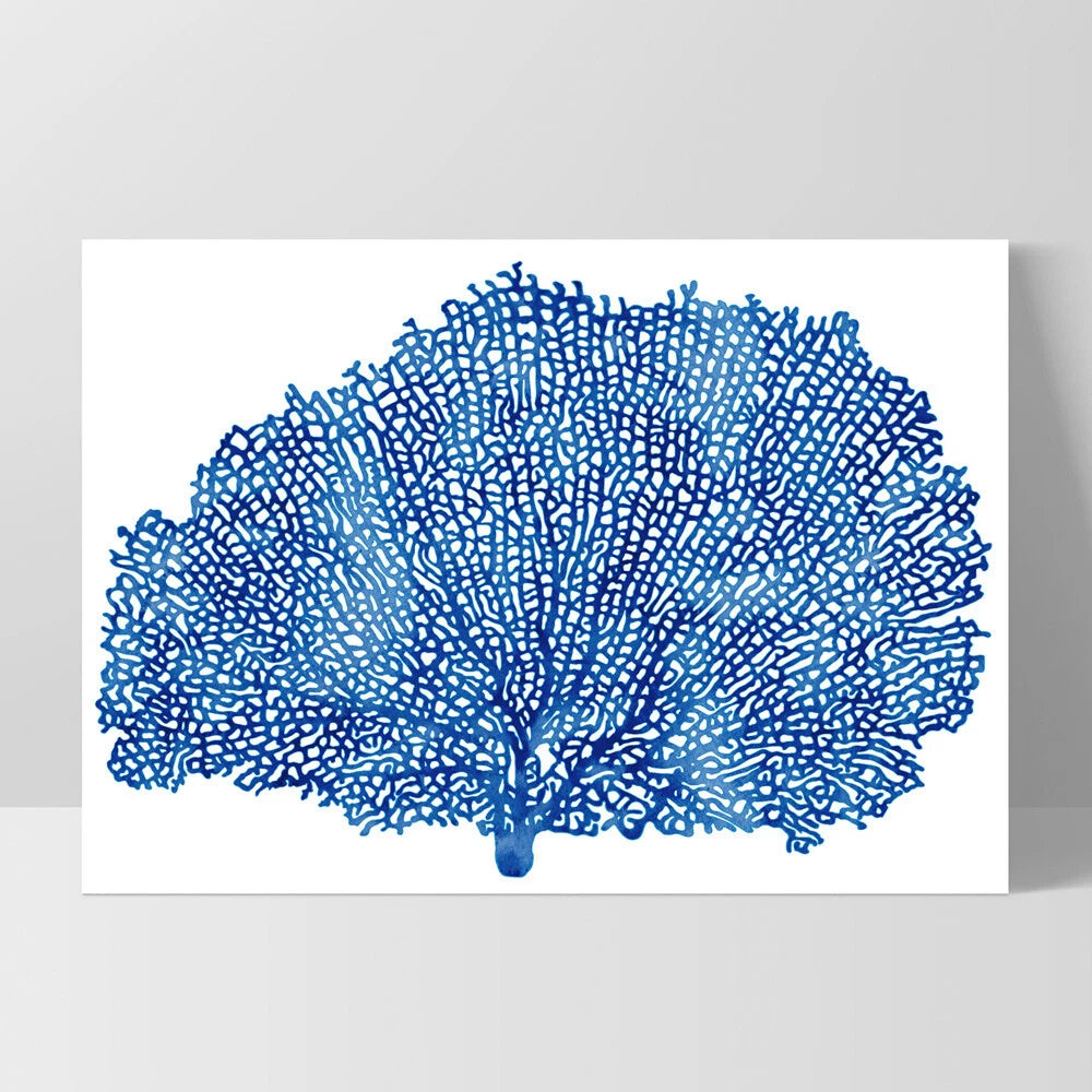 Coral Sea Fan Blue Watercolour Canvas Wall Art – white floating frame