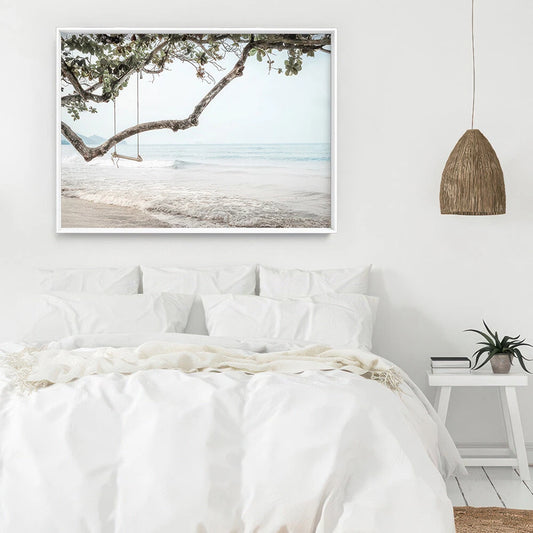 Coastal Swing Ocean View Canvas Wall Art – bedroom lifestyle