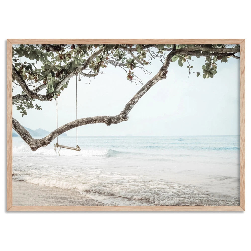 Coastal Swing Ocean View Canvas Wall Art – birch floating frame