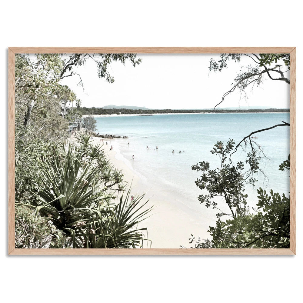 Noosa Heads Coastal Beach Canvas Wall Art – birch floating frame