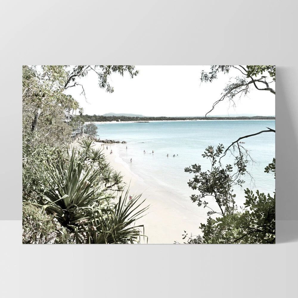 Noosa Heads Coastal Beach Canvas Wall Art – white floating frame