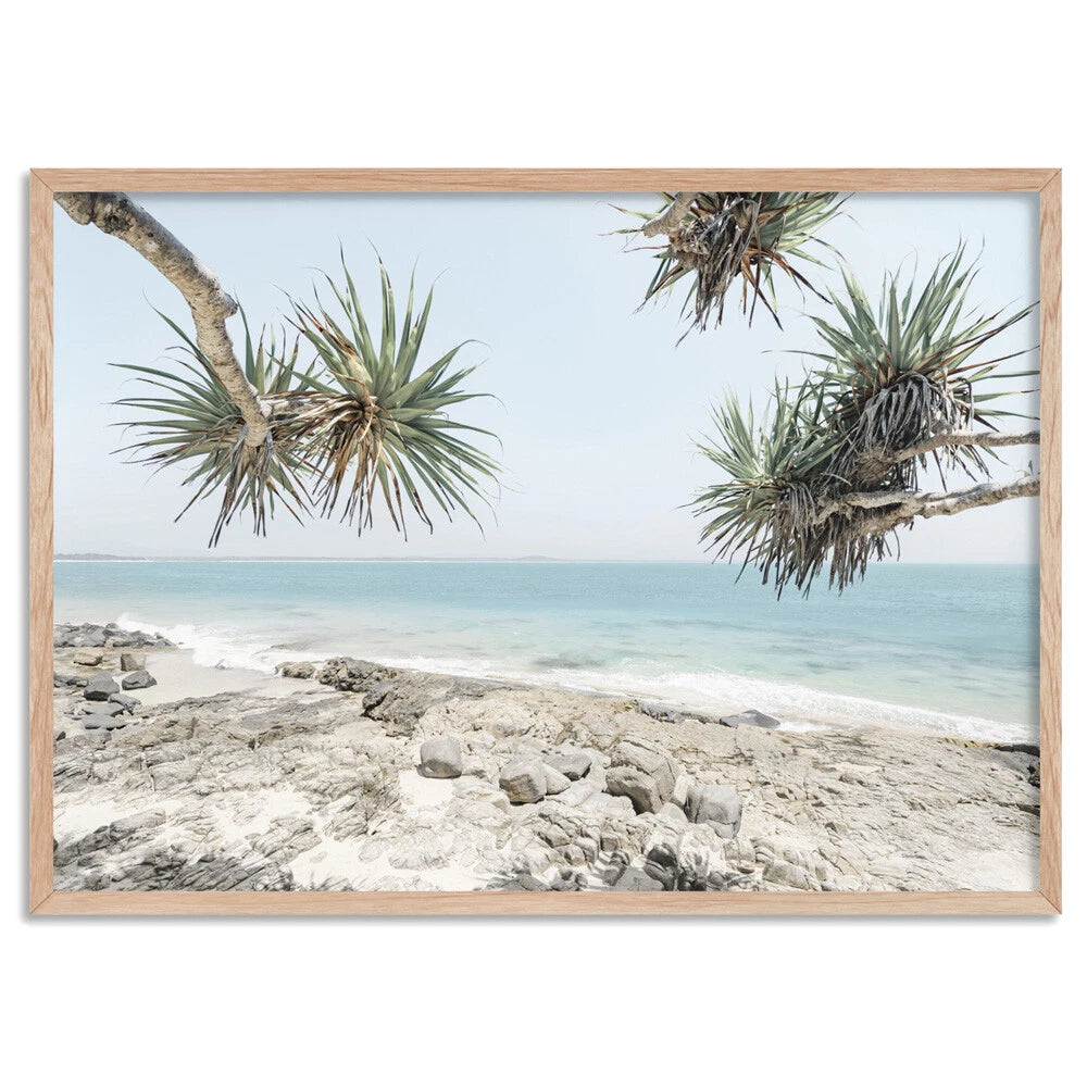 Noosa Beach Ocean Horizon Canvas Wall Art – birch floating frame