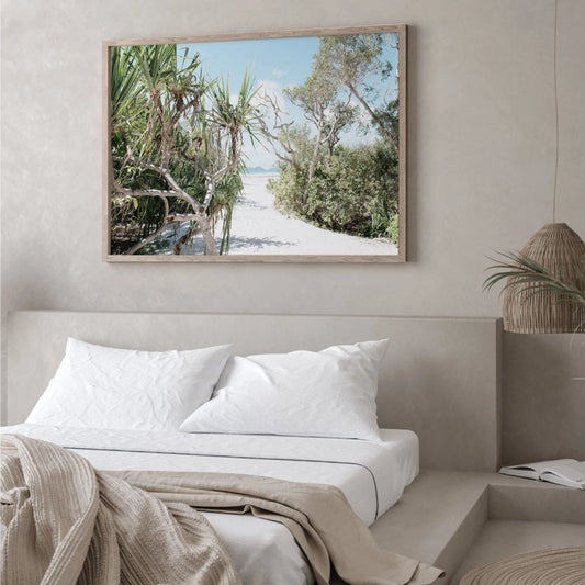 Whitehaven Beach Pandanus Palm Canvas Wall Art – bedroom lifestyle