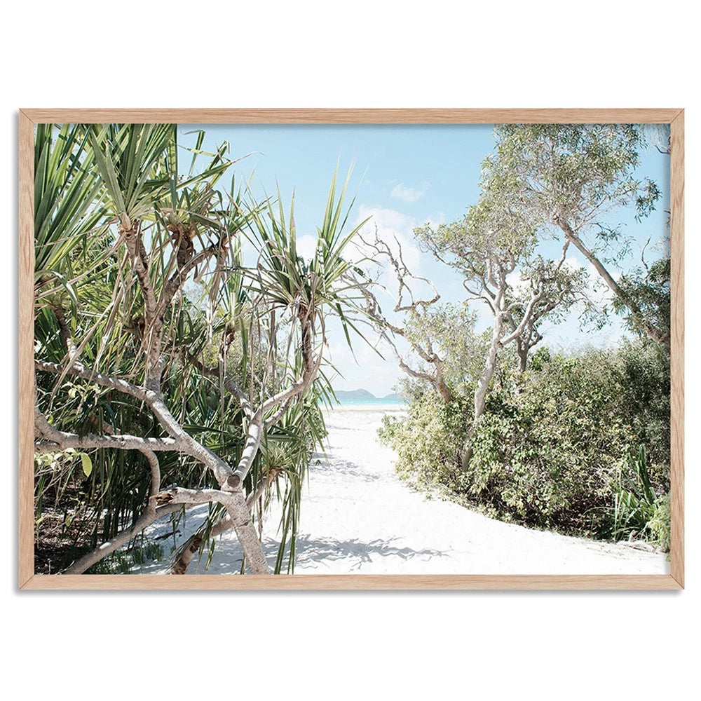 Whitehaven Beach Pandanus Palm Canvas Wall Art – birch floating frame