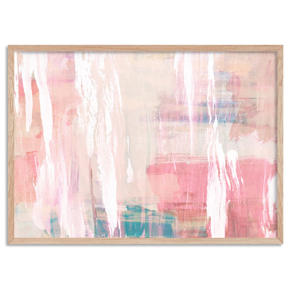 Pastel Blush Distressed Abstract Canvas Wall Art – birch floating frame