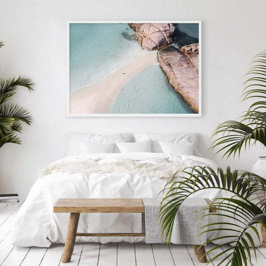 Wylie Bay Esperance Aerial Canvas Wall Art – bedroom lifestyle