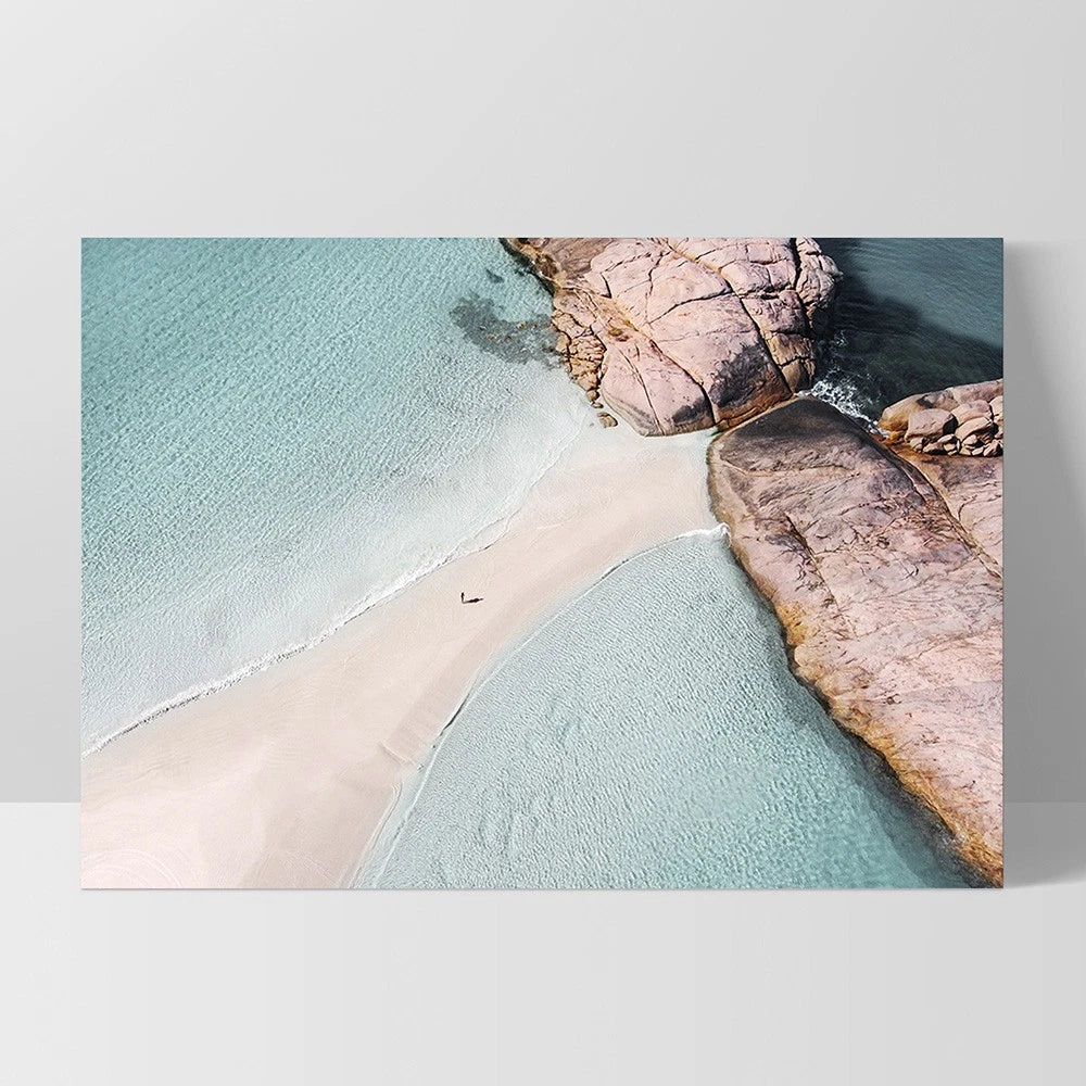 Wylie Bay Esperance Aerial Canvas Wall Art – white floating frame