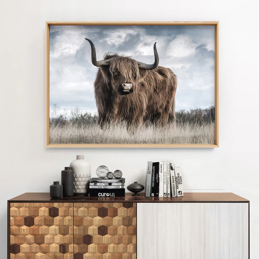 Highland Cow Meadow Canvas Wall Art – gallery wall lifestyle