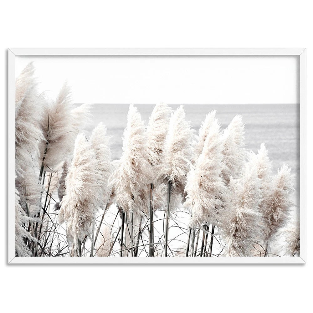 Neutral Pampas Grass Coastal Canvas Wall Art – artwork