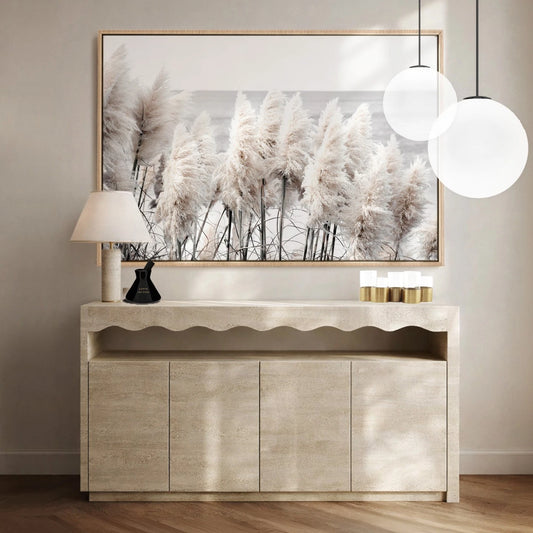 Neutral Pampas Grass Coastal Canvas Wall Art – bedroom lifestyle