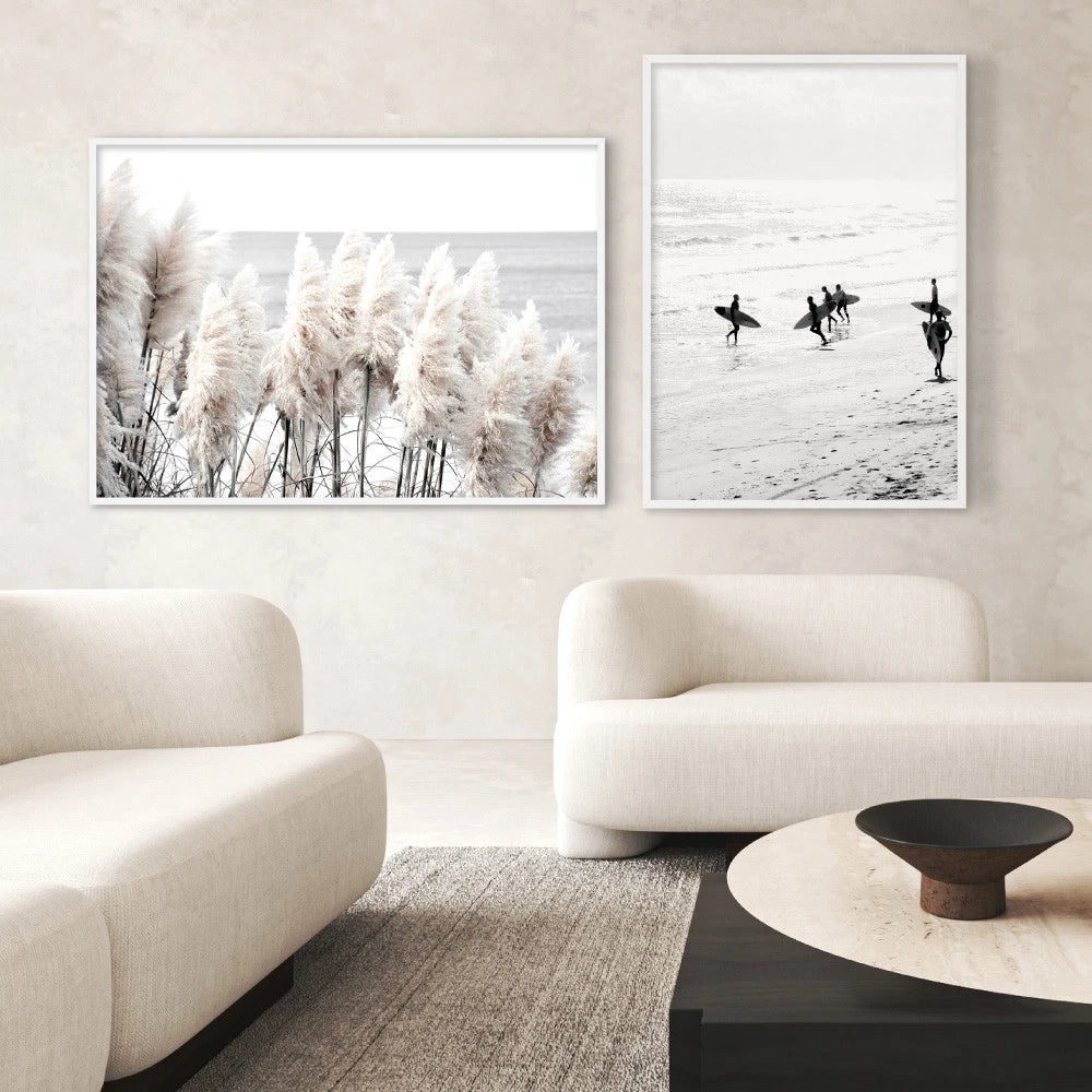 Neutral Pampas Grass Coastal Canvas Wall Art – gallery wall lifestyle