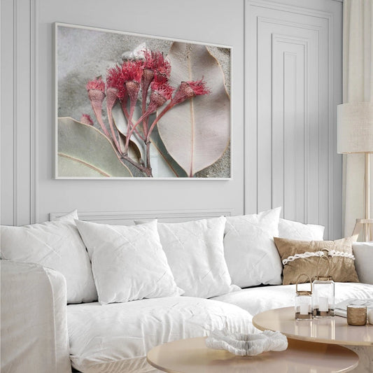 Dried Gum Blossom Botanical Canvas Wall Art – bedroom lifestyle