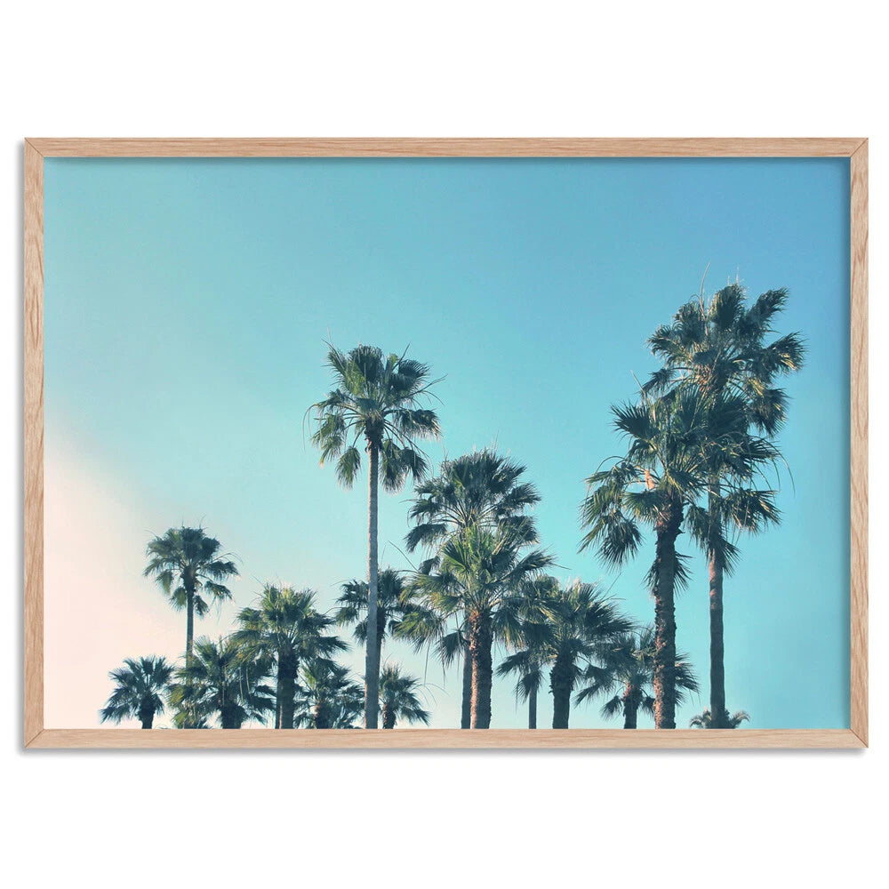 California Blue Palms Tropical Canvas Wall Art – birch floating frame