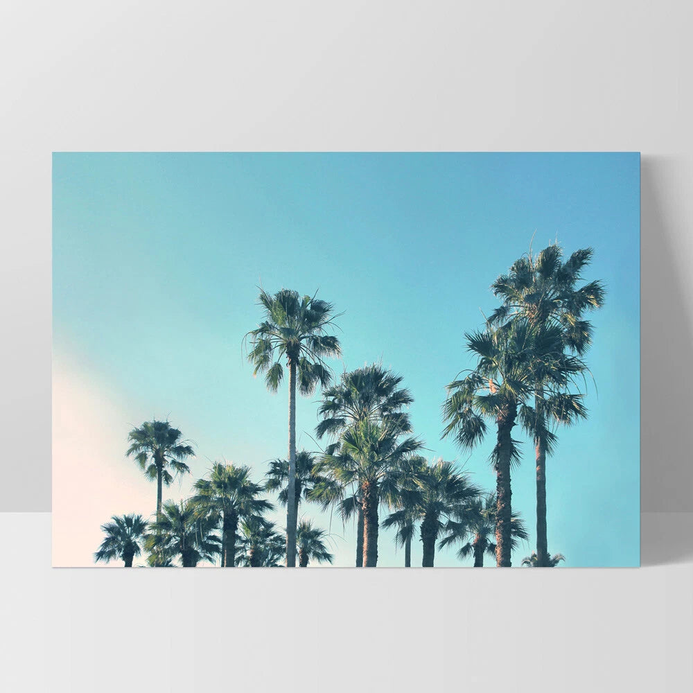 California Blue Palms Tropical Canvas Wall Art – white floating frame