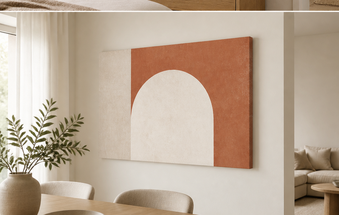 Archway Minimal stretched canvas wall art in dining room, right angle
