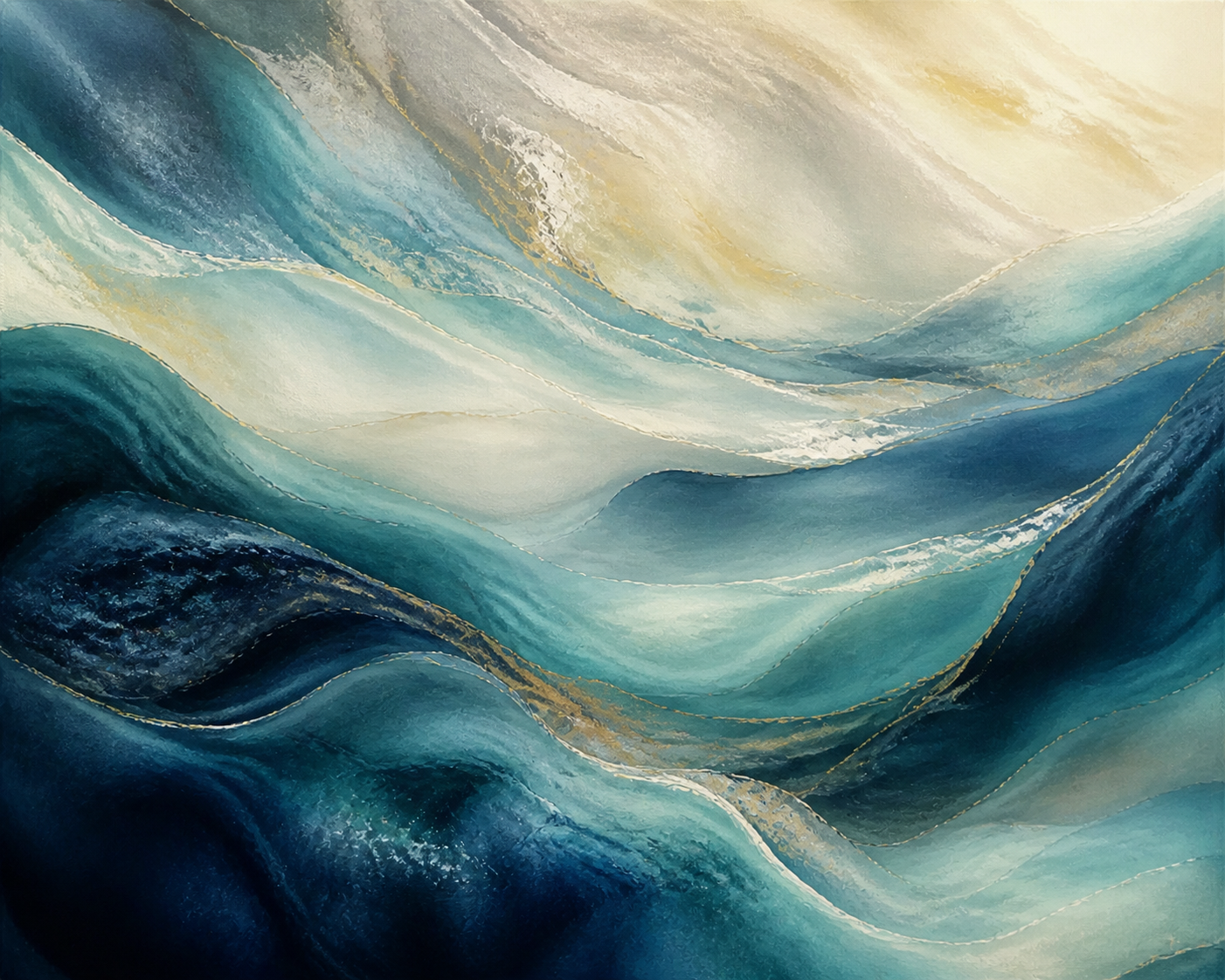 Azure Reverie blue ocean abstract wall art, landscape orientation