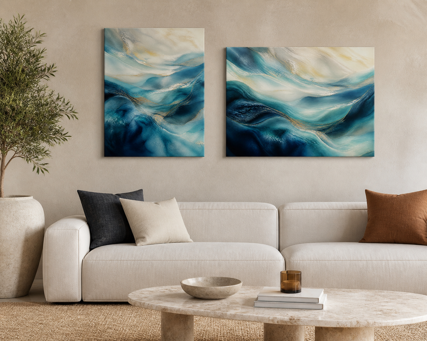 Azure Reverie stretched canvas in a contemporary living room