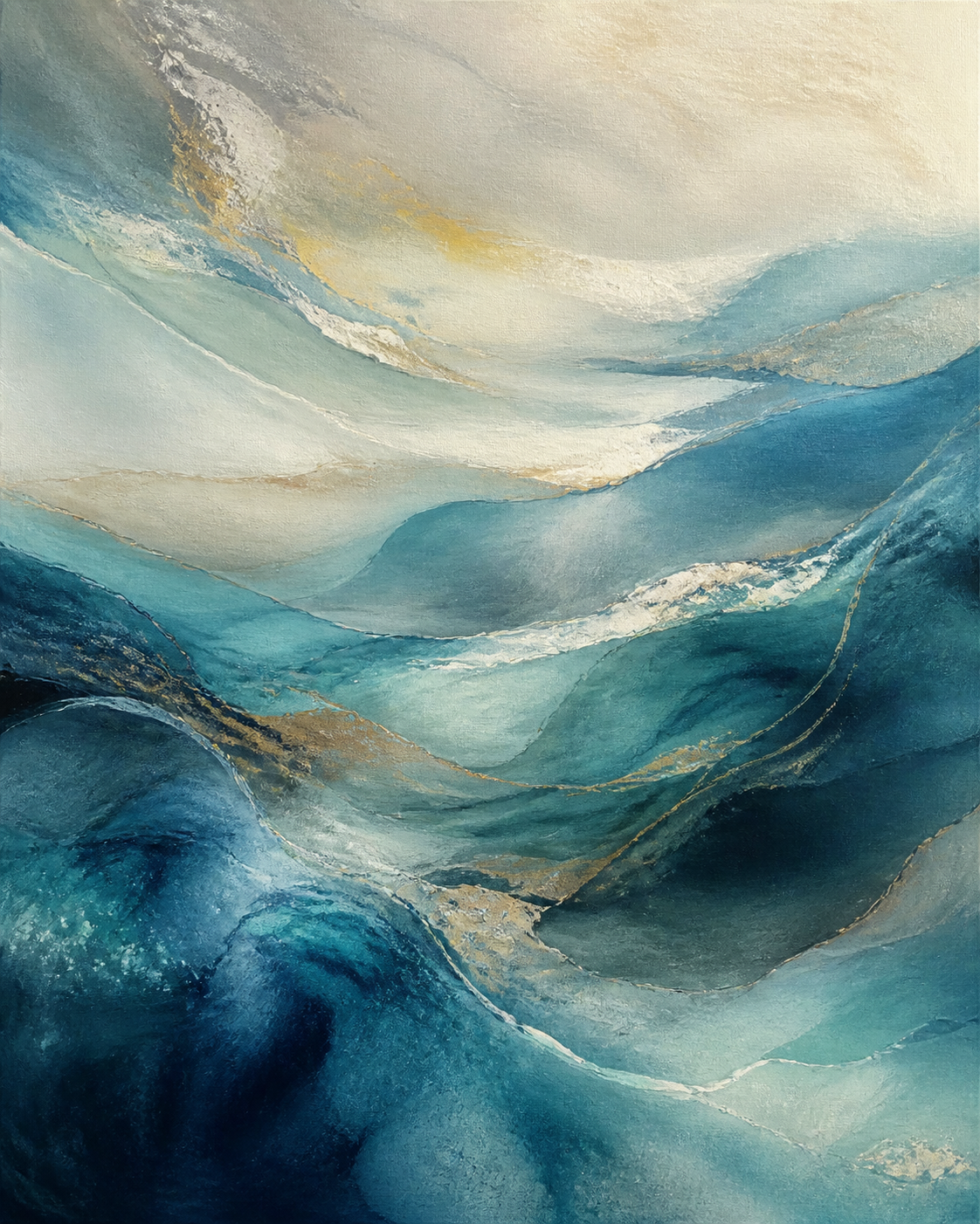 Azure Reverie blue ocean abstract wall art, portrait orientation