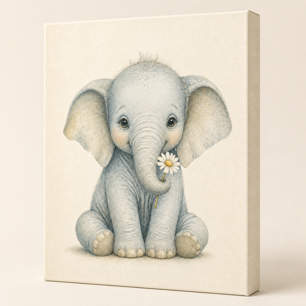 Baby Elephant Nursery Stretched Canvas Wall Art printed canvas edge and surface detail