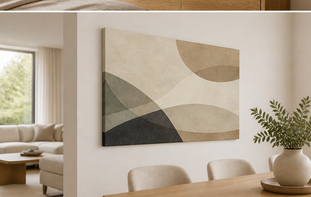 Balance Flow stretched canvas wall art in dining room, right angle
