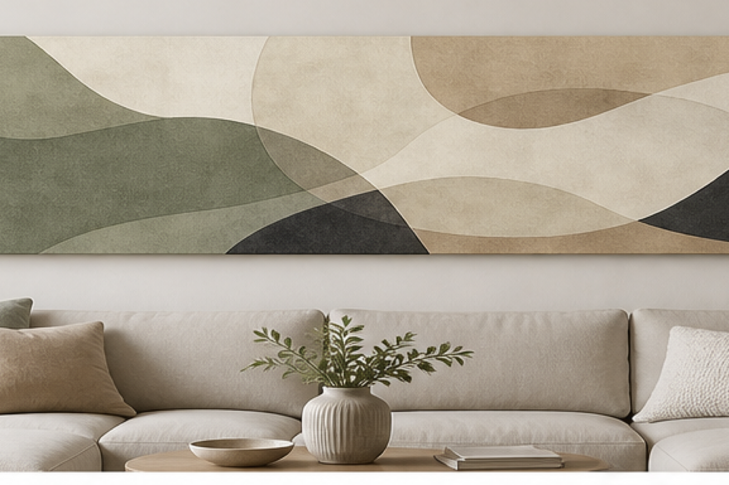 Balance Flow Minimalist Abstract Stretched Canvas in a modern neutral living room