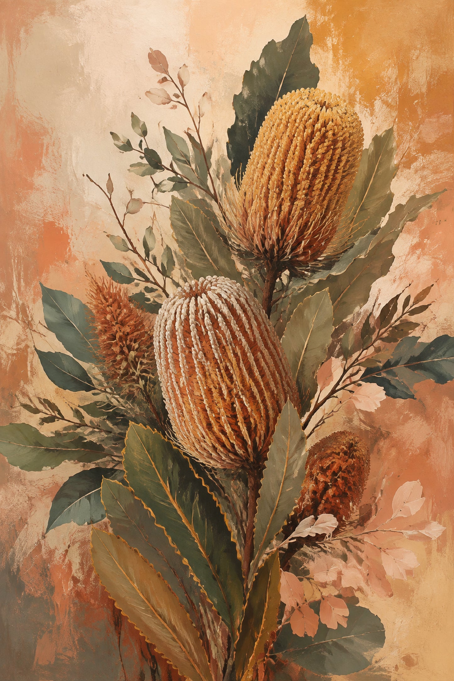 Banksia Reverie Australian Botanical Framed Canvas Wall Art