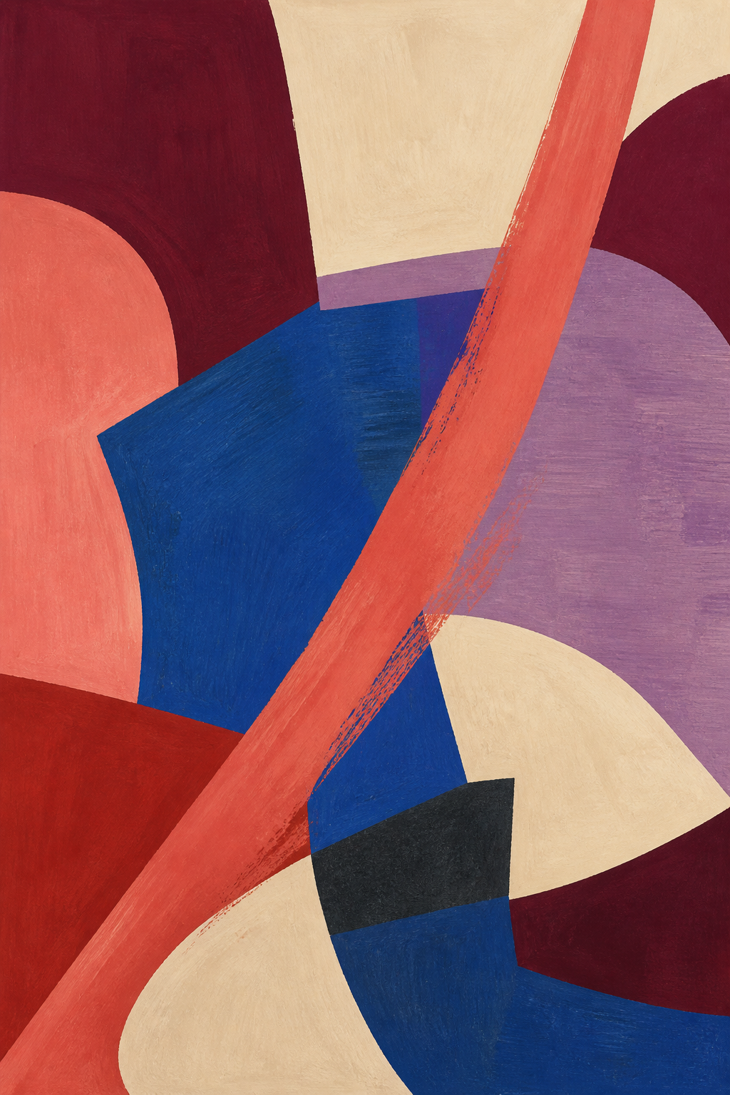 Bold Geometry burgundy and blue abstract canvas wall art, portrait orientation