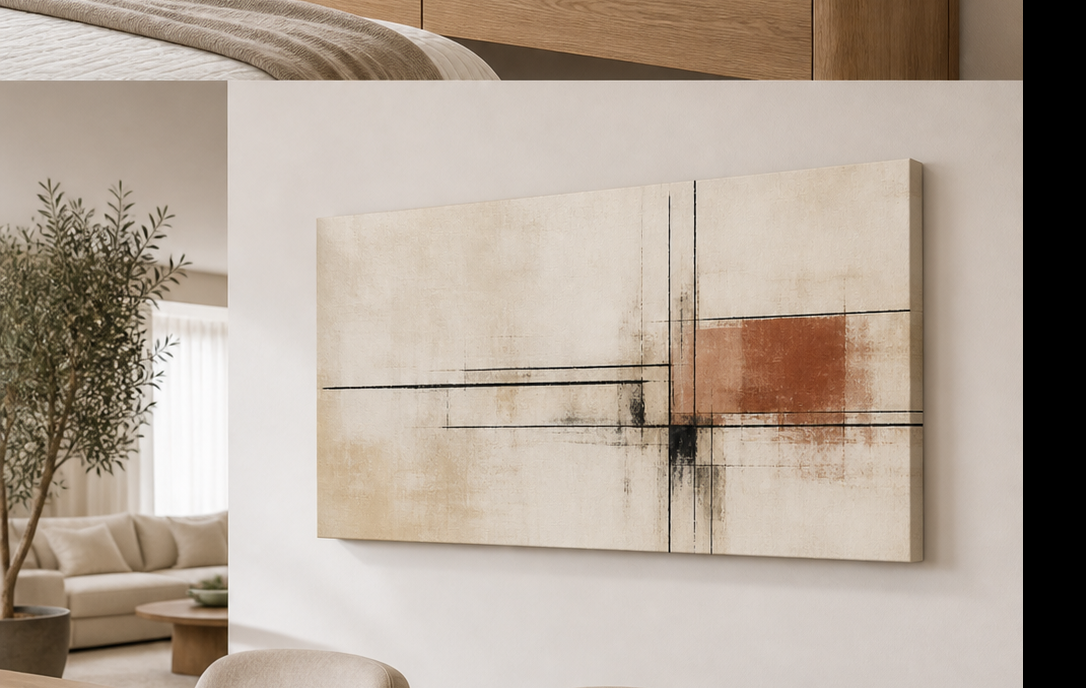 Calm Intersection stretched canvas wall art in dining room, right angle