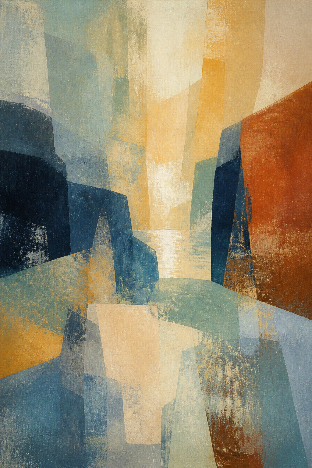 Coastal Colour Field blue ochre abstract canvas wall art, portrait orientation