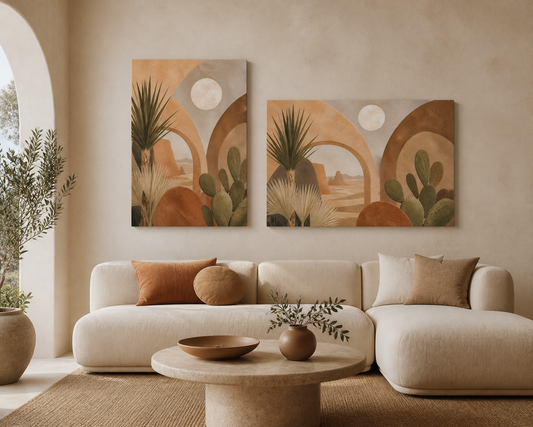 Desert Moon Garden stretched canvas in a contemporary living room