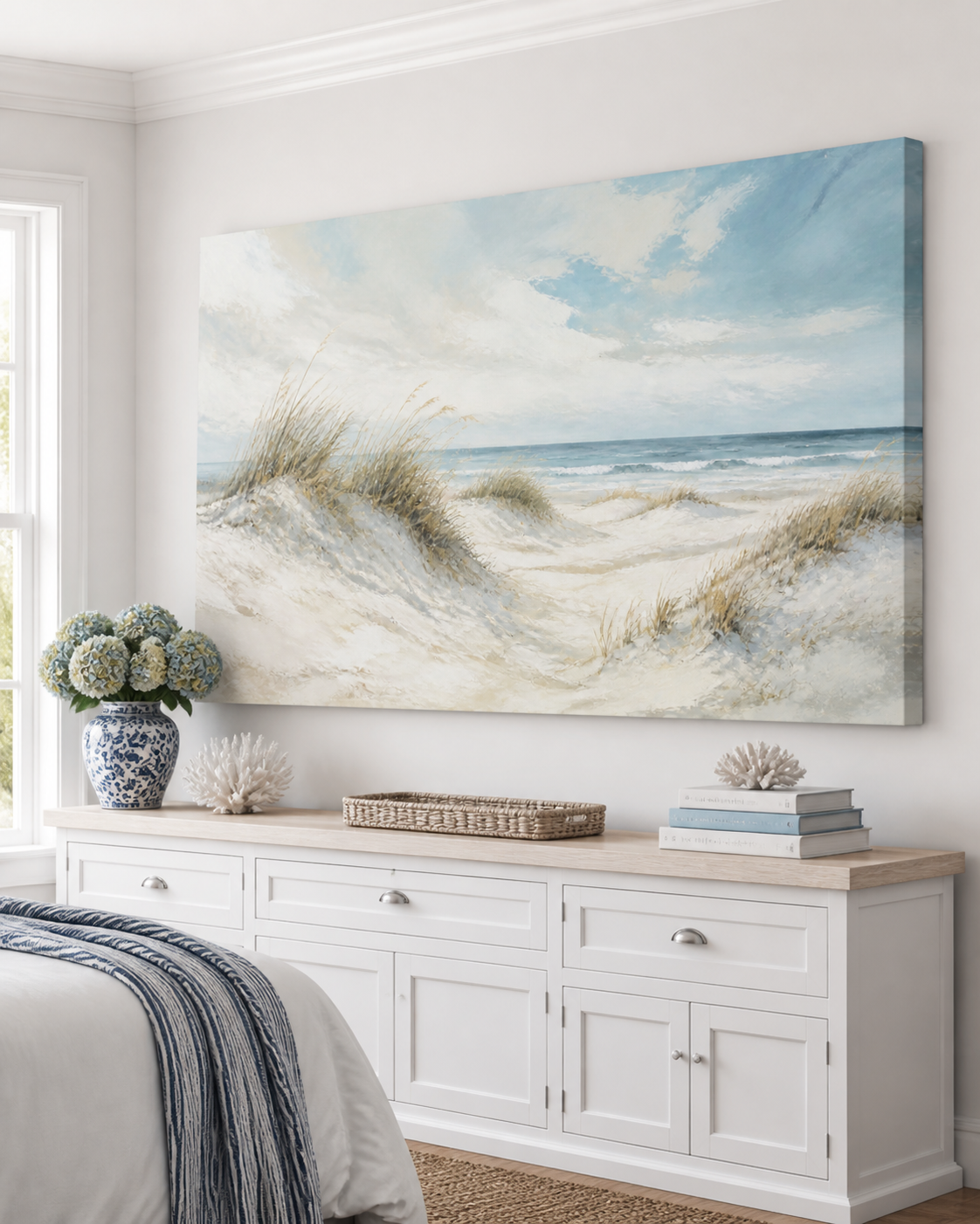 Dune Light Hamptons stretched canvas wall art from a left interior angle