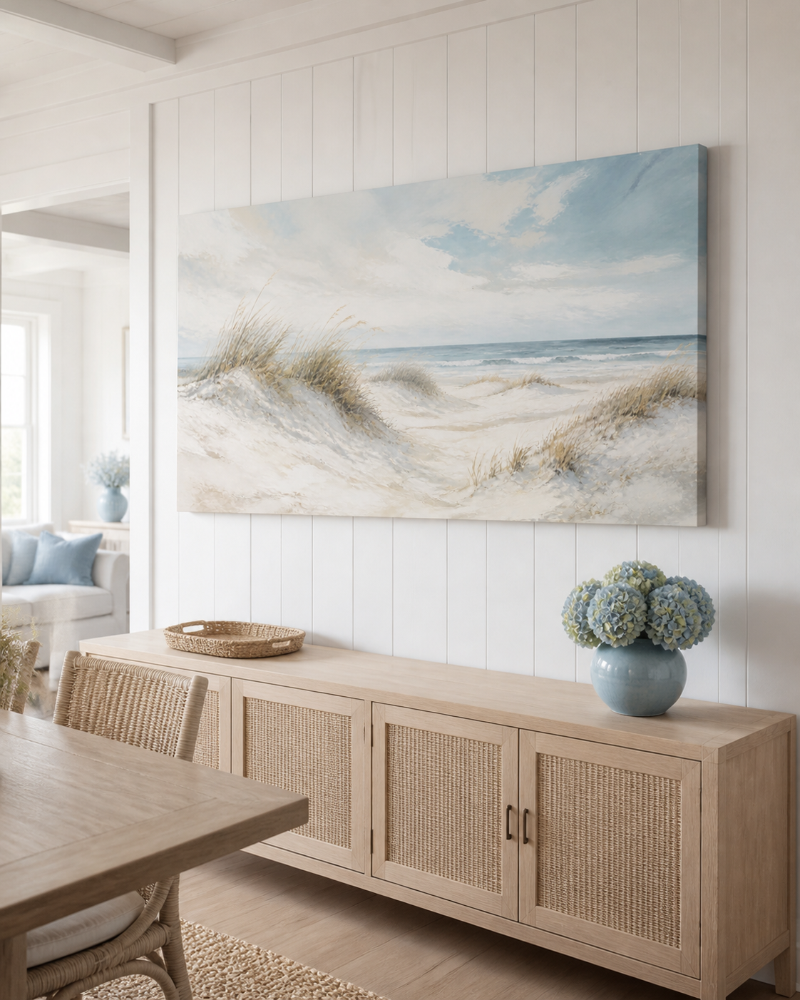 Dune Light Hamptons stretched canvas wall art from a right interior angle