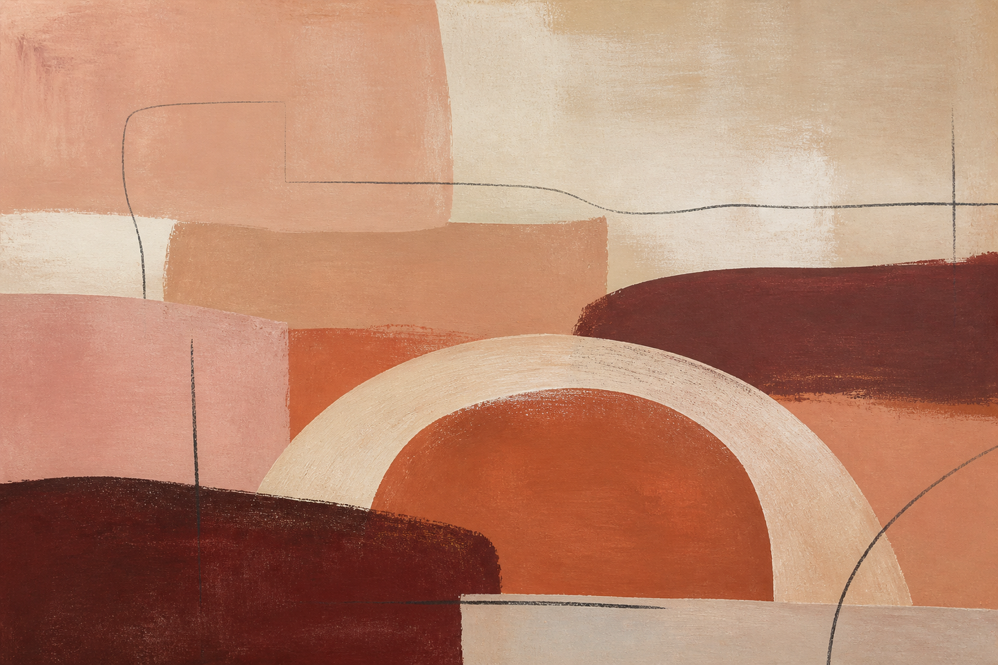 Earth Architecture modern terracotta abstract canvas wall art, landscape orientation