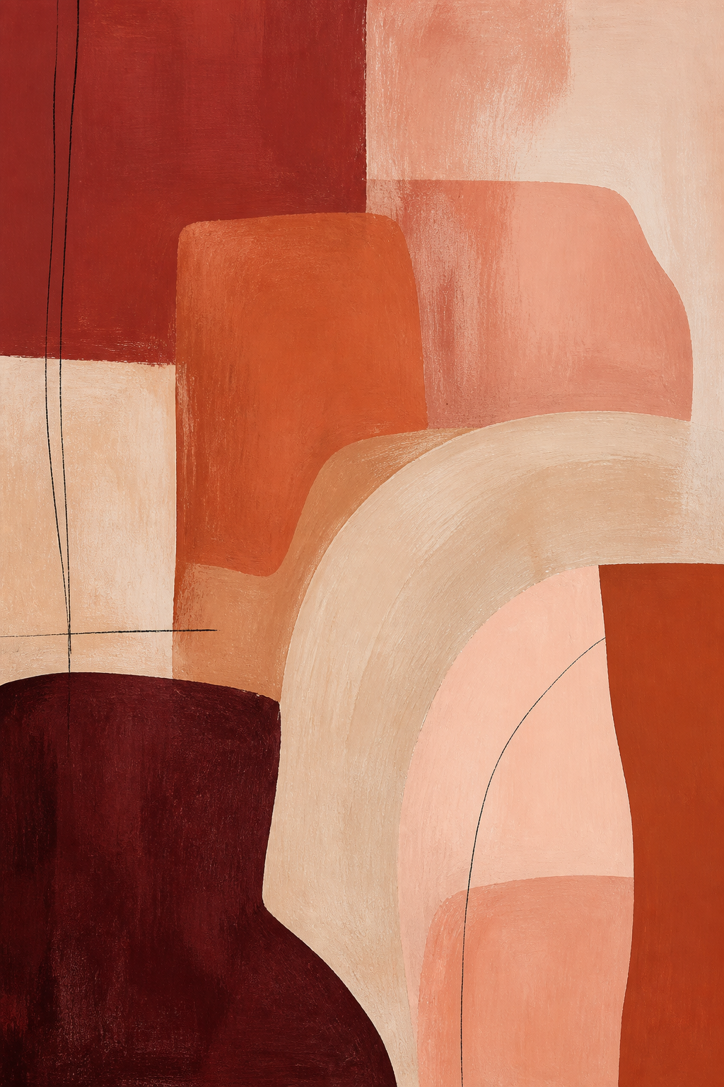 Earth Architecture modern terracotta abstract canvas wall art, portrait orientation