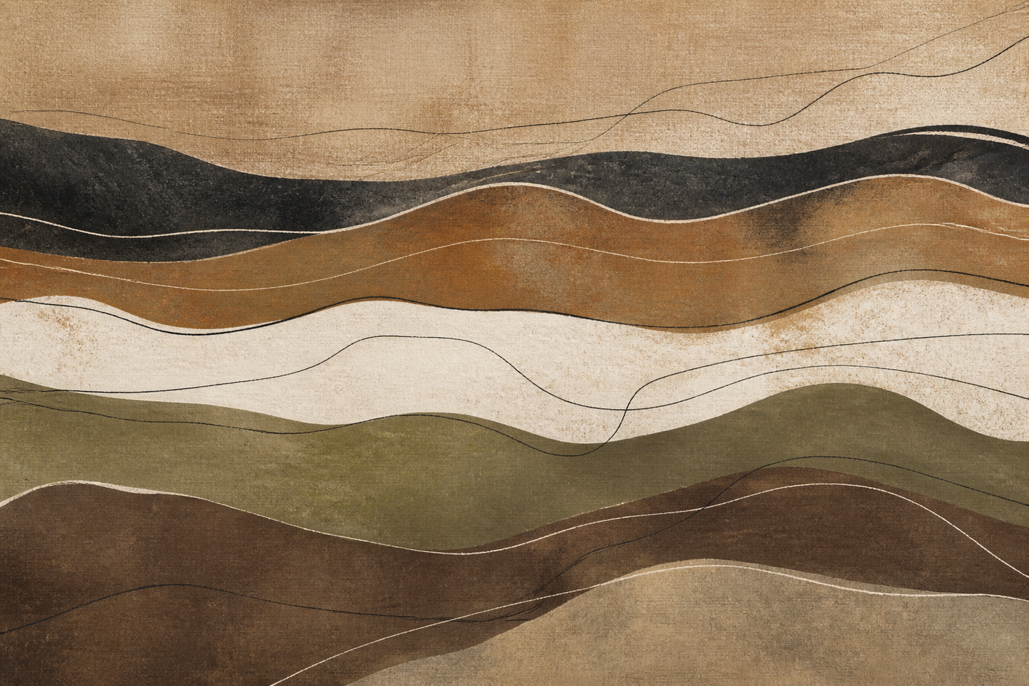 Earthy Contours brown organic abstract canvas wall art, landscape orientation