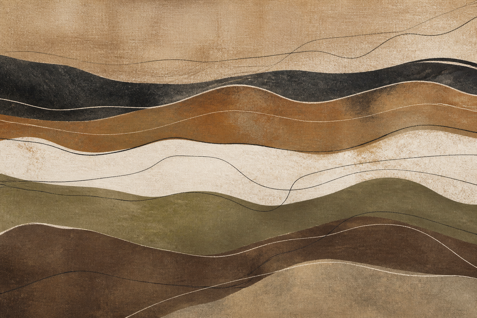 Earthy Contours brown organic abstract canvas wall art, landscape orientation