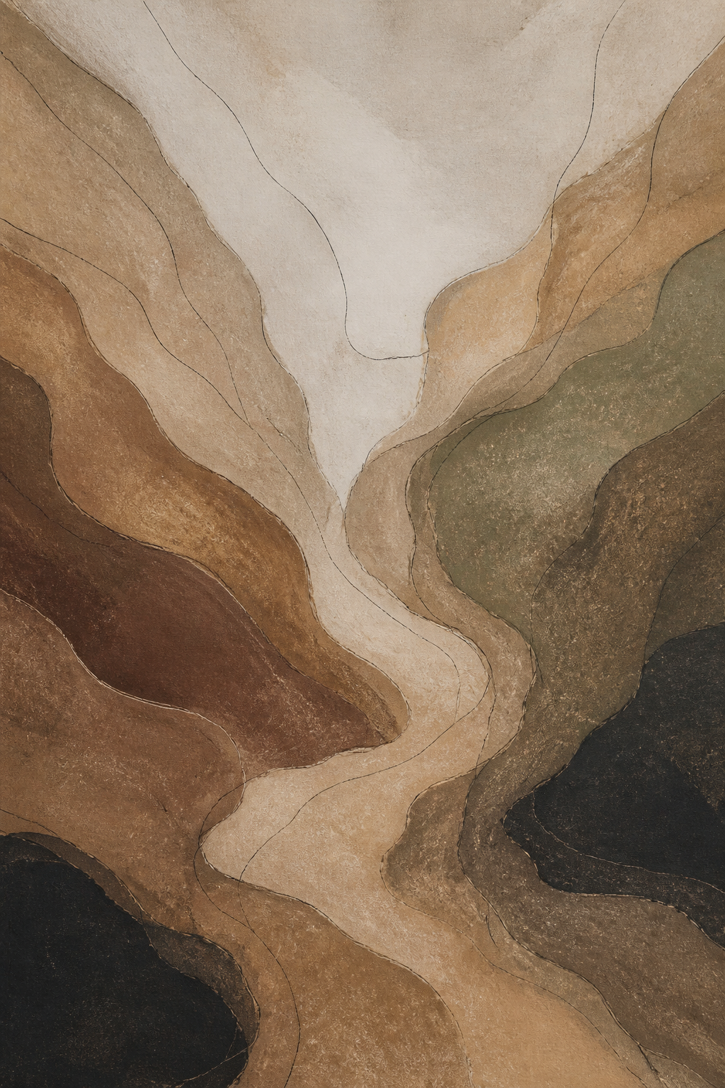 Earthy Contours brown organic abstract canvas wall art, portrait orientation